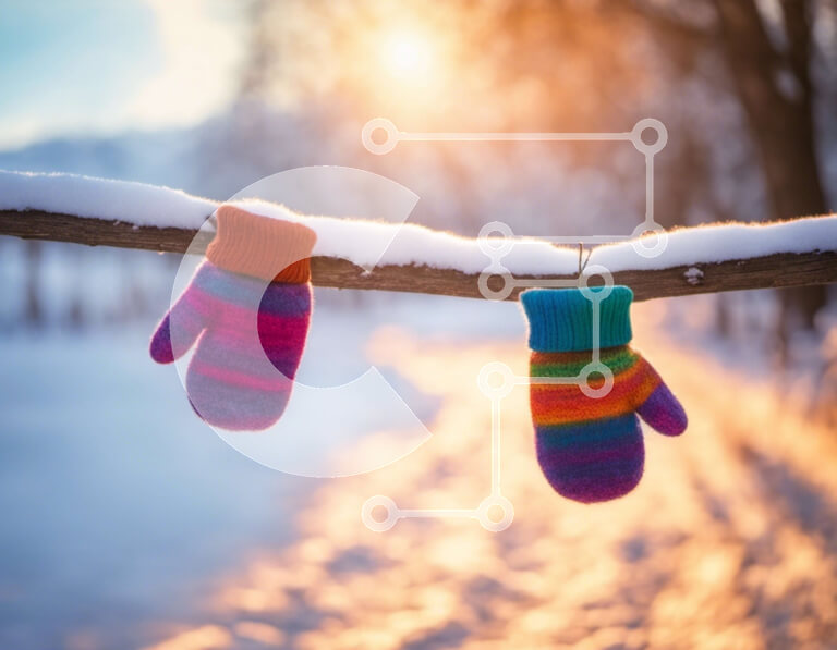 Intra Συλλεκτικό Ξύλινο Παζλ Plywood  4mm - Χειμερινά γάντια που κρέμονται σε ένα κλαδί Σε Ξύλινο Κουτί - Διαστάσεις: 10x10 cm – 25 κομμάτια