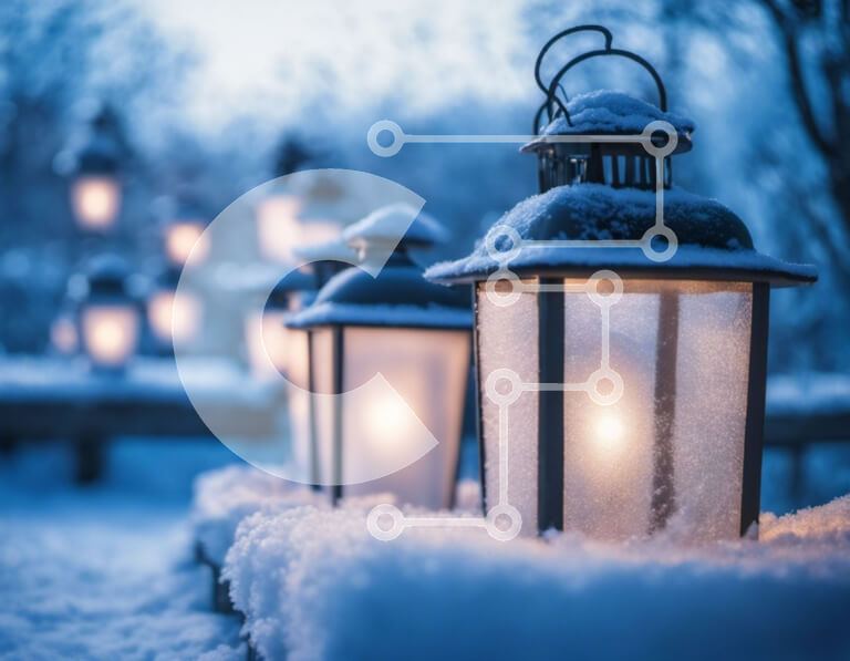 Intra Συλλεκτικό Ξύλινο Παζλ Plywood  4mm - Χιονισμένα χειμερινά φανάρια για μια ζεστή ατμόσφαιρα Σε Ξύλινο Κουτί - Διαστάσεις Puzzle: 10x10 cm – 25 κομμάτια