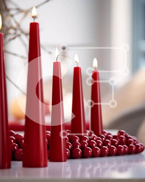 Intra Συλλεκτικό Ξύλινο Παζλ Plywood  4mm - Κόκκινα κεριά και μπάλες εορταστική διακόσμηση Σε Ξύλινο Κουτί - Διαστάσεις: 10x10 cm – 25 κομμάτια