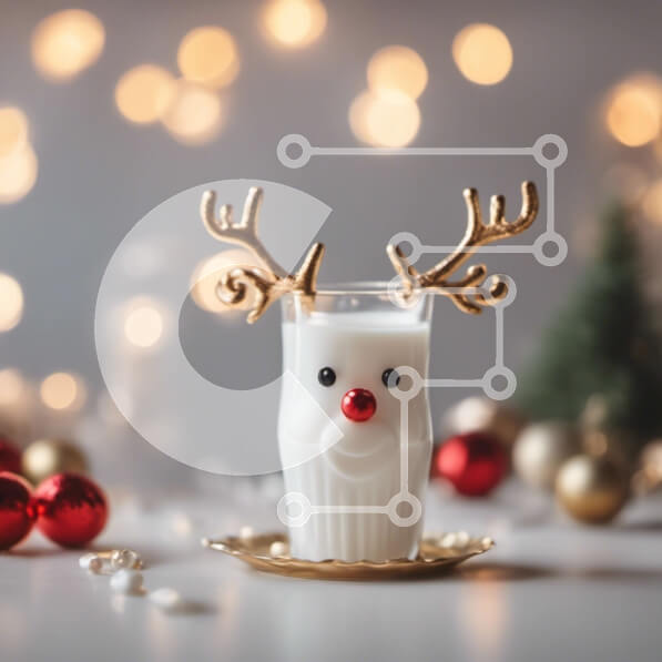 Intra Συλλεκτικό Ξύλινο Παζλ Plywood  4mm - Χριστουγεννιάτικο γάλα με κέρατα ταράνδου και στολίδια Σε Ξύλινο Κουτί - Διαστάσεις Puzzle: 10x10 cm – 25 κομμάτια