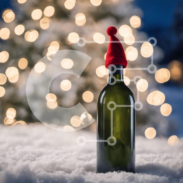 Intra Συλλεκτικό Ξύλινο Παζλ Plywood  4mm - Χριστουγεννιάτικο μπουκάλι κρασιού με καπέλο Άγιου Βασίλη στο χιόνι Σε Ξύλινο Κουτί - Διαστάσεις Puzzle: 10x10 cm – 25 κομμάτια