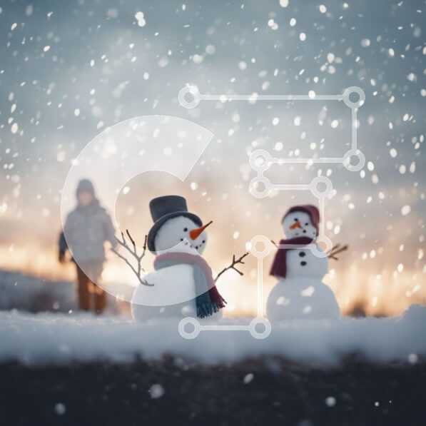 Intra Συλλεκτικό Ξύλινο Παζλ Plywood  4mm - Χειμερινοί χιονάνθρωποι που στέκονται στο χιόνι με πρόσωπο Σε Ξύλινο Κουτί - Διαστάσεις Puzzle: 10x10 cm – 25 κομμάτια