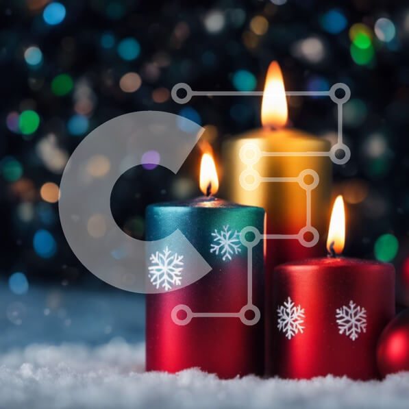 Intra Συλλεκτικό Ξύλινο Παζλ Plywood  4mm - Κόκκινα, πράσινα και μπλε κεριά σε χιονισμένο φόντο Σε Ξύλινο Κουτί - Διαστάσεις: 10x10 cm – 25 κομμάτια