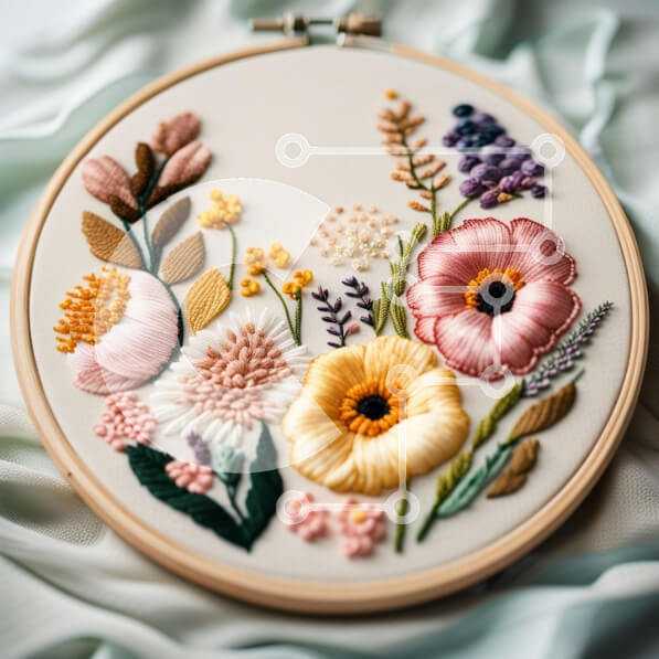 Intra Συλλεκτικό Ξύλινο Παζλ Plywood  4mm - Κοντινή όψη του πολύχρωμου κεντημένου λουλουδιού σχεδίου Σε Ξύλινο Κουτί - Διαστάσεις Puzzle: 10x10 cm – 25 κομμάτια