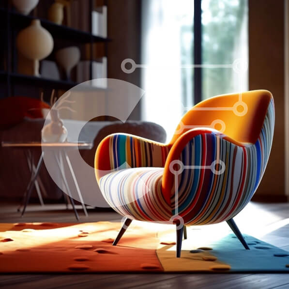 Intra Συλλεκτικό Ξύλινο Παζλ Plywood  4mm - Κομψό σαλόνι με πολύχρωμη πολυθρόνα και ράφι Σε Ξύλινο Κουτί - Διαστάσεις Puzzle: 10x10 cm – 25 κομμάτια