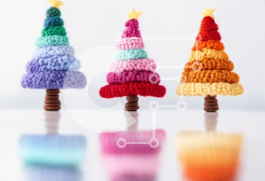 Intra Συλλεκτικό Ξύλινο Παζλ Plywood  4mm - Πολύχρωμα χριστουγεννιάτικα δέντρα με κροσέ Σε Ξύλινο Κουτί - Διαστάσεις: 10x10 cm – 25 κομμάτια