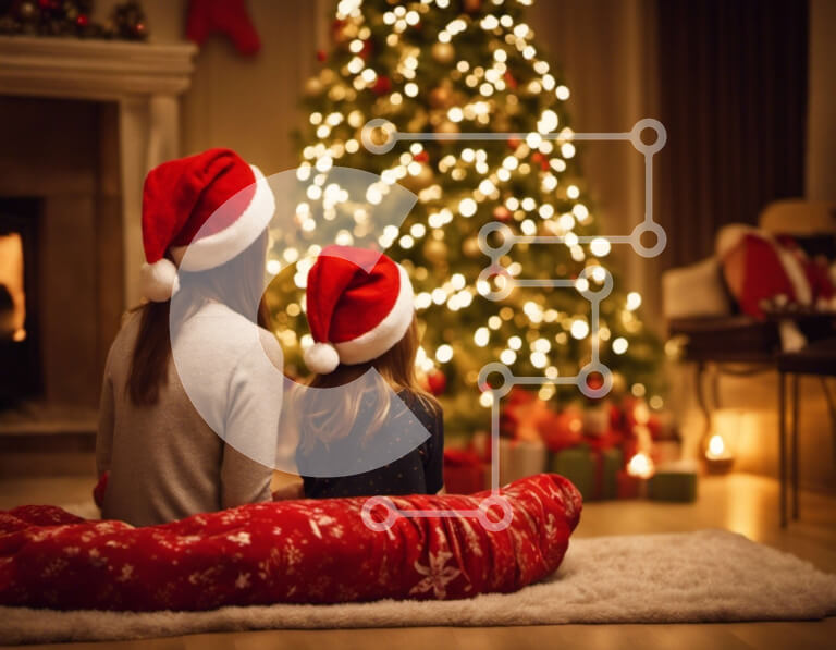 Intra Συλλεκτικό Ξύλινο Παζλ Plywood  4mm - Μητέρα και κόρη που γιορτάζουν τα Χριστούγεννα με τεχνητό δέντρο Σε Ξύλινο Κουτί - Διαστάσεις: 10x10 cm – 25 κομμάτια