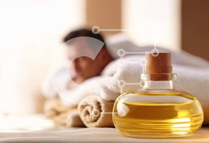 Intra Συλλεκτικό Ξύλινο Παζλ Plywood  4mm - Άνδρας ξαπλωμένος στο κρεβάτι με μπουκάλι λαδιού Σε Ξύλινο Κουτί - Διαστάσεις Puzzle: 10x10 cm – 25 κομμάτια