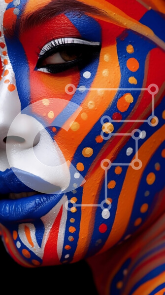 Intra Συλλεκτικό Ξύλινο Παζλ Plywood  4mm - Ζωηρή εικόνα μιας γυναίκας με πολύχρωμη ζωγραφική προσώπου Σε Ξύλινο Κουτί - Διαστάσεις Puzzle: 10x10 cm – 25 κομμάτια