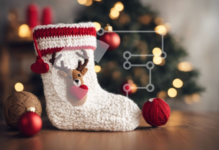 Intra Συλλεκτικό Ξύλινο Παζλ Plywood  4mm - Πλεκτή κάλτσα από τάρανδο και Χριστουγεννιάτικα στολίδια Σε Ξύλινο Κουτί - Διαστάσεις: 10x10 cm – 25 κομμάτια