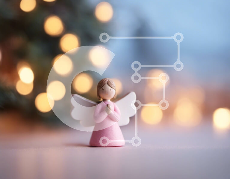 Intra Συλλεκτικό Ξύλινο Παζλ Plywood  4mm - Ειδώλιο αγγέλου που περιβάλλεται από πολύχρωμα φώτα Σε Ξύλινο Κουτί - Διαστάσεις Puzzle: 10x10 cm – 25 κομμάτια