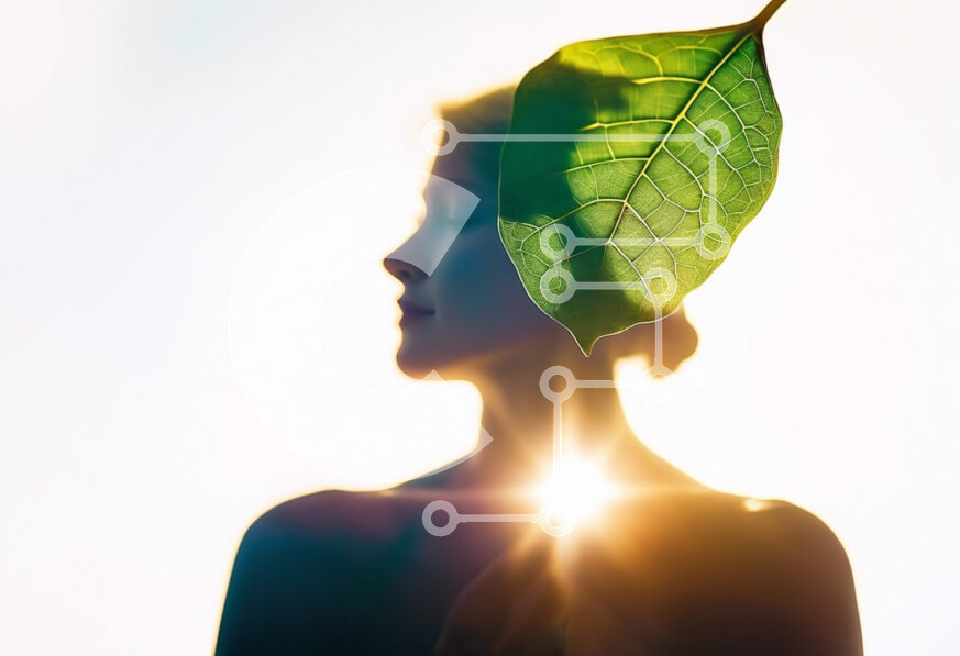 Intra Συλλεκτικό Ξύλινο Παζλ Plywood  4mm - Γυναικεία σιλουέτα με πράσινο φύλλο στα μαλλιά Σε Ξύλινο Κουτί - Διαστάσεις Puzzle: 10x10 cm – 25 κομμάτια