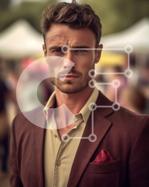 Intra Συλλεκτικό Ξύλινο Παζλ Plywood  4mm - Σοβαρός άνδρας με κόκκινο σακάκι σε υπαίθρια εκδήλωση Σε Ξύλινο Κουτί - Διαστάσεις Puzzle: 10x10 cm – 25 κομμάτια