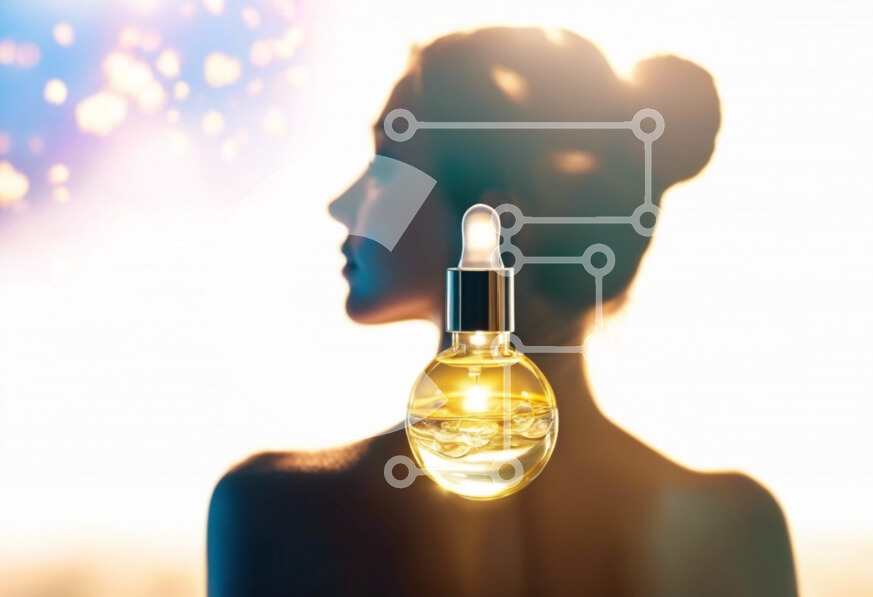 Intra Συλλεκτικό Ξύλινο Παζλ Plywood  4mm - Γυναίκα που κρατά ένα μπουκάλι λαδιού με τη σιλουέτα φωτισμένου προσώπου Σε Ξύλινο Κουτί - Διαστάσεις Puzzle: 10x10 cm – 25 κομμάτια