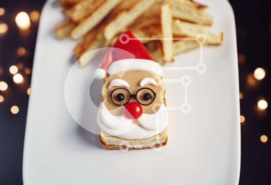 Σετ των 2 Intra Συλλεκτικό Ξύλινο Παζλ Plywood  4mm - Σάντουιτς Άγιου Βασίλη με τηγανητές πατάτες και κόκκινο παγωμένο σε ένα διακοσμημένο πιάτο Σε Ξύλινο Κουτί - Διαστάσεις: 10x10 cm – 25 κομμάτια