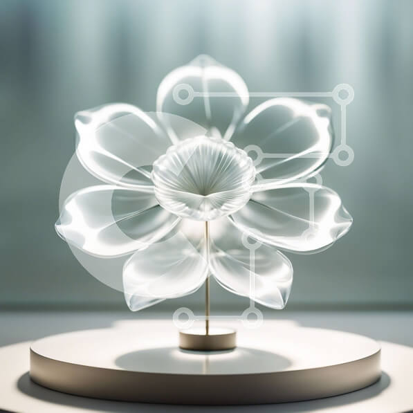 Intra Συλλεκτικό Ξύλινο Παζλ Plywood  4mm - Όμορφο διαυγές γυάλινο λουλούδι σε λευκό βάθρο Σε Ξύλινο Κουτί - Διαστάσεις: 10x10 cm – 25 κομμάτια