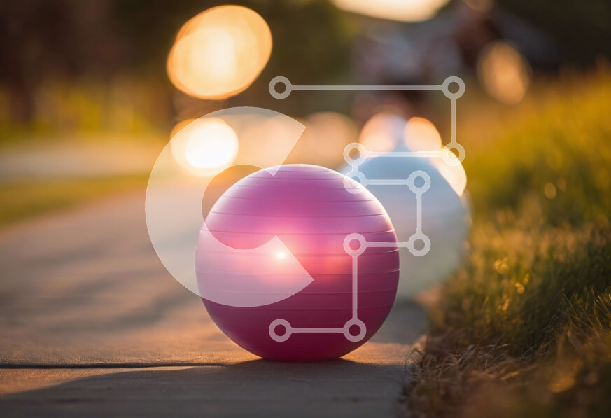 Intra Συλλεκτικό Ξύλινο Παζλ Plywood  4mm - Μπάλα γυμναστικής στο πεζοδρόμιο με ανθρώπους που περπατούν Σε Ξύλινο Κουτί - Διαστάσεις Puzzle: 10x10 cm – 25 κομμάτια