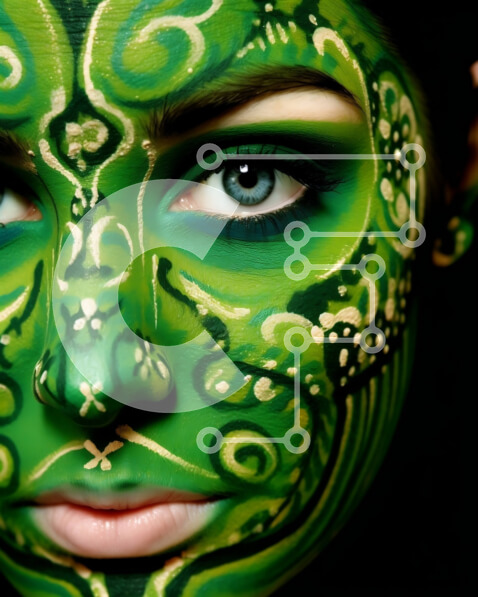 Intra Συλλεκτικό Ξύλινο Παζλ Plywood  4mm - Green Beauty: Γυναίκα με πράσινη μπογιά προσώπου και σκιά ματιών Σε Ξύλινο Κουτί - Διαστάσεις Puzzle: 10x10 cm – 25 κομμάτια