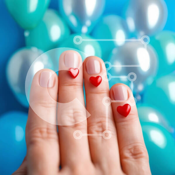 Σετ των 2 Intra Συλλεκτικό Ξύλινο Παζλ Plywood  4mm - Γυναικείο χέρι με κόκκινη καρδιά νυχιών και μπαλόνια Σε Ξύλινο Κουτί - Διαστάσεις: 10x10 cm – 25 κομμάτια