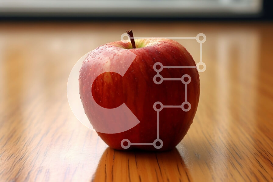 Σετ των 2 Intra Συλλεκτικό Ξύλινο Παζλ Plywood  4mm - Φρέσκο ​​κόκκινο μήλο σε ένα ξύλινο τραπέζι με θέα στο πράσινο τοπίο Σε Ξύλινο Κουτί - Διαστάσεις: 10x10 cm – 25 κομμάτια