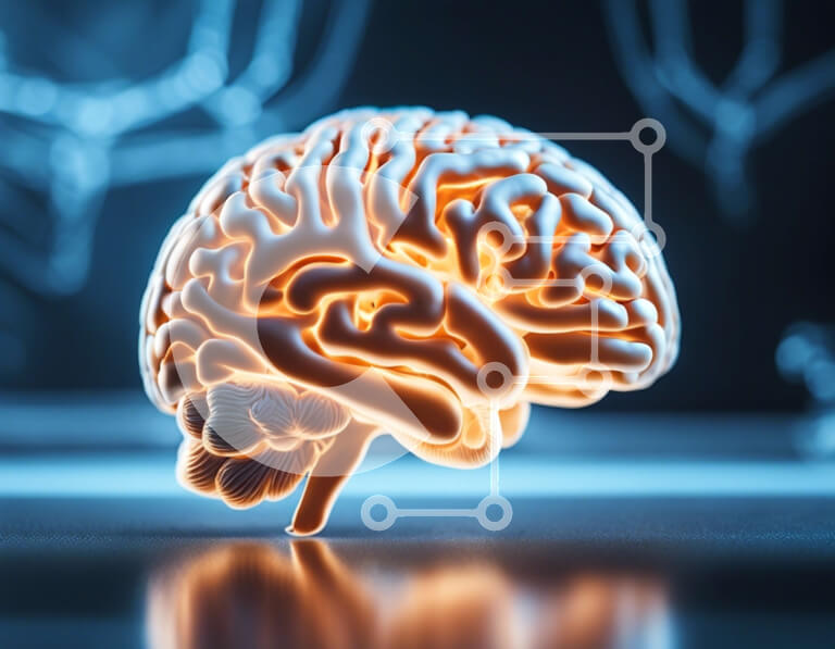 Intra Συλλεκτικό Ξύλινο Παζλ Plywood  4mm - Μπλε φωτισμένο τρισδιάστατο μοντέλο του ανθρώπινου εγκεφάλου Σε Ξύλινο Κουτί - Διαστάσεις Puzzle: 10x10 cm – 25 κομμάτια