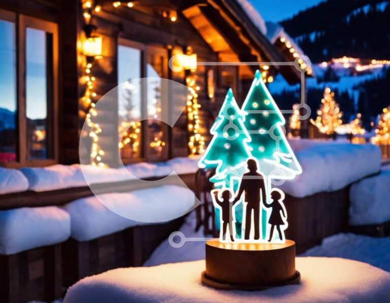 Intra Συλλεκτικό Ξύλινο Παζλ Plywood  4mm - Χιονισμένη σκηνή με το φωτισμένο χριστουγεννιάτικο δέντρο Σε Ξύλινο Κουτί - Διαστάσεις: 10x10 cm – 25 κομμάτια