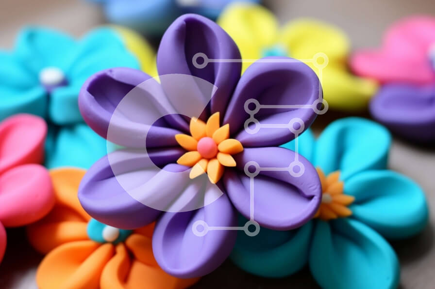 Intra Συλλεκτικό Ξύλινο Παζλ Plywood  4mm - Πολύχρωμα πλαστικά λουλούδια σε ξύλινη επιφάνεια Σε Ξύλινο Κουτί - Διαστάσεις Puzzle: 10x10 cm – 25 κομμάτια