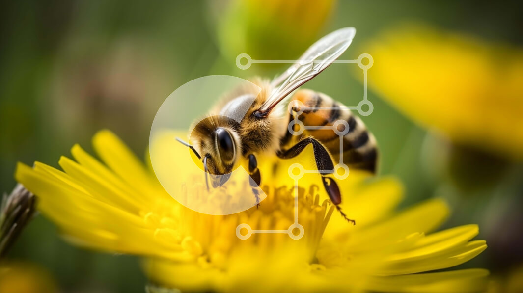 Intra Συλλεκτικό Ξύλινο Παζλ Plywood  4mm - Κοντινό πλάνο μιας μέλισσας που τρέφεται με ένα κίτρινο λουλούδι Σε Ξύλινο Κουτί - Διαστάσεις: 10x10 cm – 25 κομμάτια