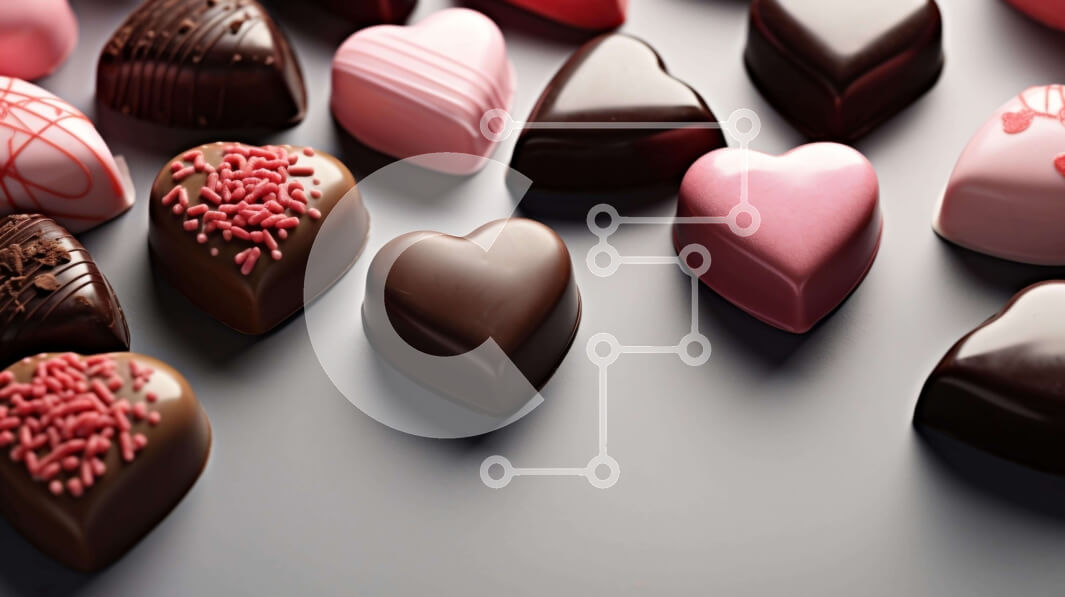 Σετ των 2 Intra Συλλεκτικό Ξύλινο Παζλ Plywood  4mm - Ποικιλία από σοκολάτες σε σχήμα καρδιάς σε γκρι επιφάνεια Σε Ξύλινο Κουτί - Διαστάσεις: 10x10 cm – 25 κομμάτια