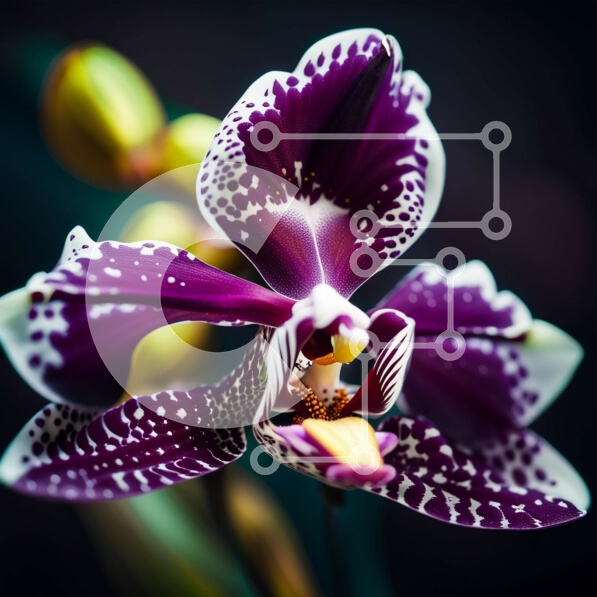 Intra Συλλεκτικό Ξύλινο Παζλ Plywood  4mm - Εκπληκτική κινηματογράφηση σε πρώτο πλάνο μιας μωβ και λευκής ορχιδέας με σκούρο φόντο Σε Ξύλινο Κουτί - Διαστάσεις: 10x10 cm – 25 κομμάτια