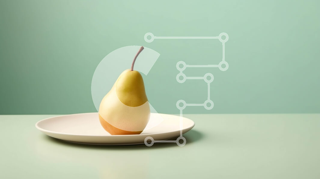 Σετ των 2 Intra Συλλεκτικό Ξύλινο Παζλ Plywood  4mm - Αχλάδι σε λευκό πιάτο με πράσινο φόντο Σε Ξύλινο Κουτί - Διαστάσεις: 10x10 cm – 25 κομμάτια