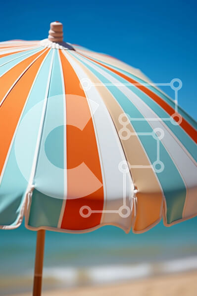 Intra Συλλεκτικό Ξύλινο Παζλ Plywood  4mm - Εκπληκτική εικόνα μιας πολύχρωμης ριγέ ομπρέλας παραλίας σε μια αμμώδη παραλία Σε Ξύλινο Κουτί - Διαστάσεις Puzzle: 10x10 cm – 25 κομμάτια