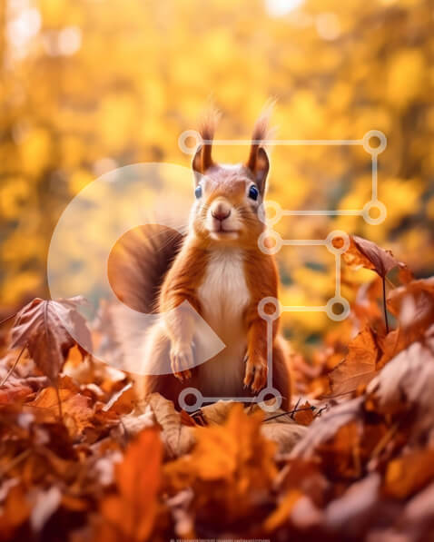 Σετ των 2 Intra Συλλεκτικό Ξύλινο Παζλ Plywood  4mm - Αξιολάτρευτη εικόνα ενός κόκκινου σκίουρου σε ένα σωρό από φθινοπωρινά φύλλα Σε Ξύλινο Κουτί - Διαστάσεις: 10x10 cm – 25 κομμάτια