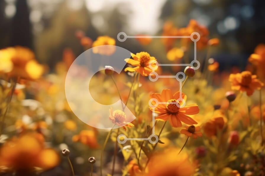 Intra Συλλεκτικό Ξύλινο Παζλ Plywood  4mm - Όμορφο τοπίο ενός χωραφιού με πορτοκαλί λουλούδια στο φως του ήλιου Σε Ξύλινο Κουτί - Διαστάσεις: 10x10 cm – 25 κομμάτια