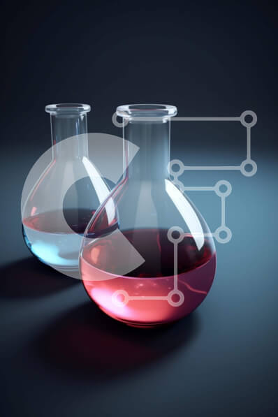 Intra Συλλεκτικό Ξύλινο Παζλ Plywood  4mm - Κόκκινα και μπλε υγρά σε εργαστηριακά ποτήρια Σε Ξύλινο Κουτί - Διαστάσεις Puzzle: 10x10 cm – 25 κομμάτια