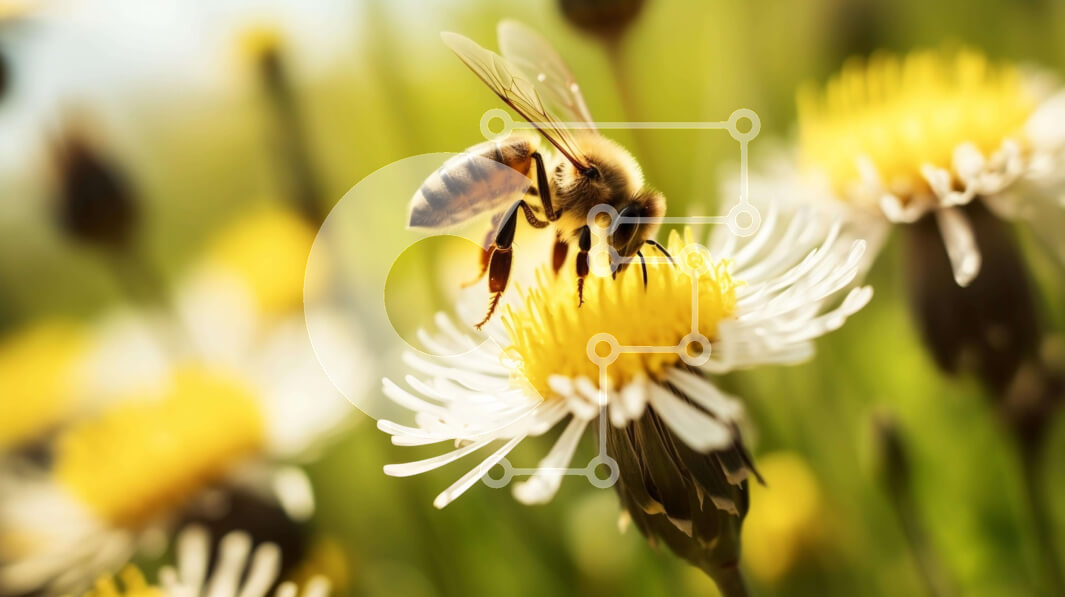 Intra Συλλεκτικό Ξύλινο Παζλ Plywood  4mm - Μέλισσα που τρέφεται με λουλούδια πικραλίδας σε ένα χορταριασμένο χωράφι Σε Ξύλινο Κουτί - Διαστάσεις: 10x10 cm – 25 κομμάτια