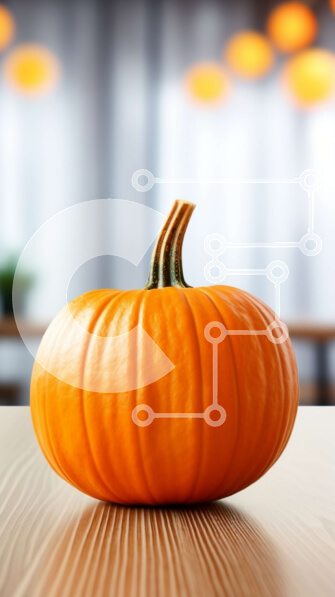 Intra Συλλεκτικό Ξύλινο Παζλ Plywood  4mm - Γυαλιστερή πορτοκαλί κολοκύθα σε ξύλινο τραπέζι με φόντο της πόλης Street Σε Ξύλινο Κουτί - Διαστάσεις Puzzle: 10x10 cm – 25 κομμάτια