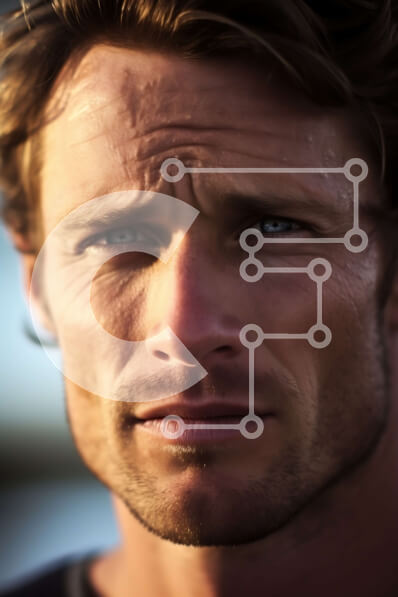 Intra Συλλεκτικό Ξύλινο Παζλ Plywood  4mm - Σοβαρό πορτρέτο ενός άνδρα με κοντά σπαστά καστανά μαλλιά και μπλε μάτια Σε Ξύλινο Κουτί - Διαστάσεις Puzzle: 10x10 cm – 25 κομμάτια