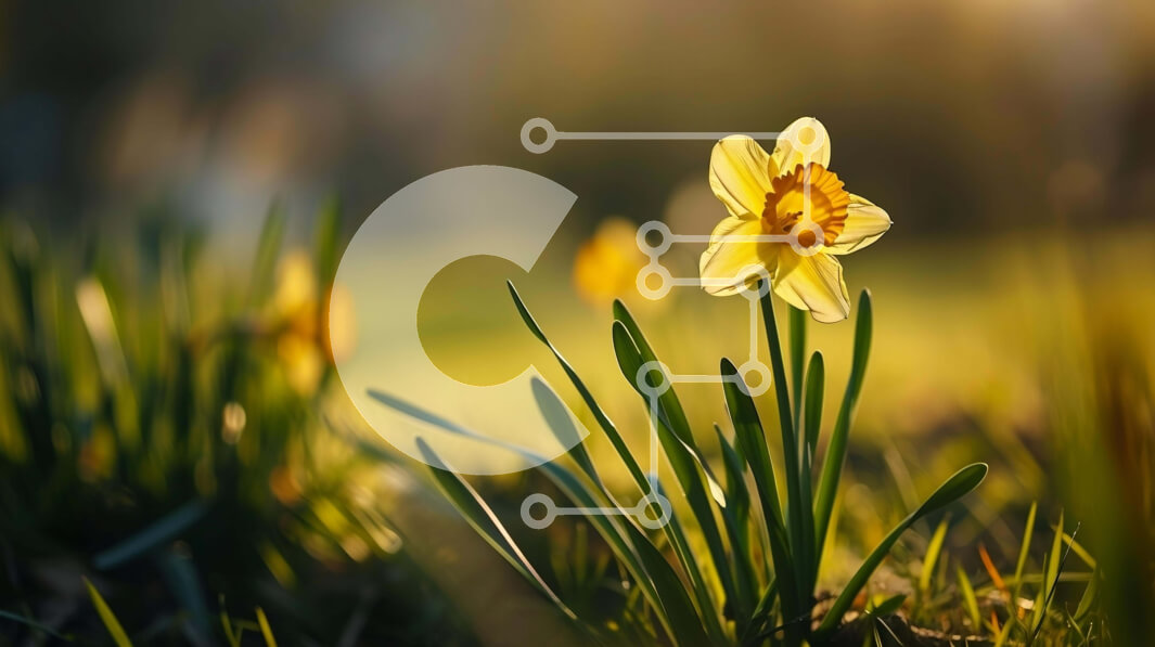 Intra Συλλεκτικό Ξύλινο Παζλ Plywood  4mm - Ενιαίο κίτρινο λουλούδι ασφόδελο στη χλόη στο ηλιοβασίλεμα Σε Ξύλινο Κουτί - Διαστάσεις: 10x10 cm – 25 κομμάτια