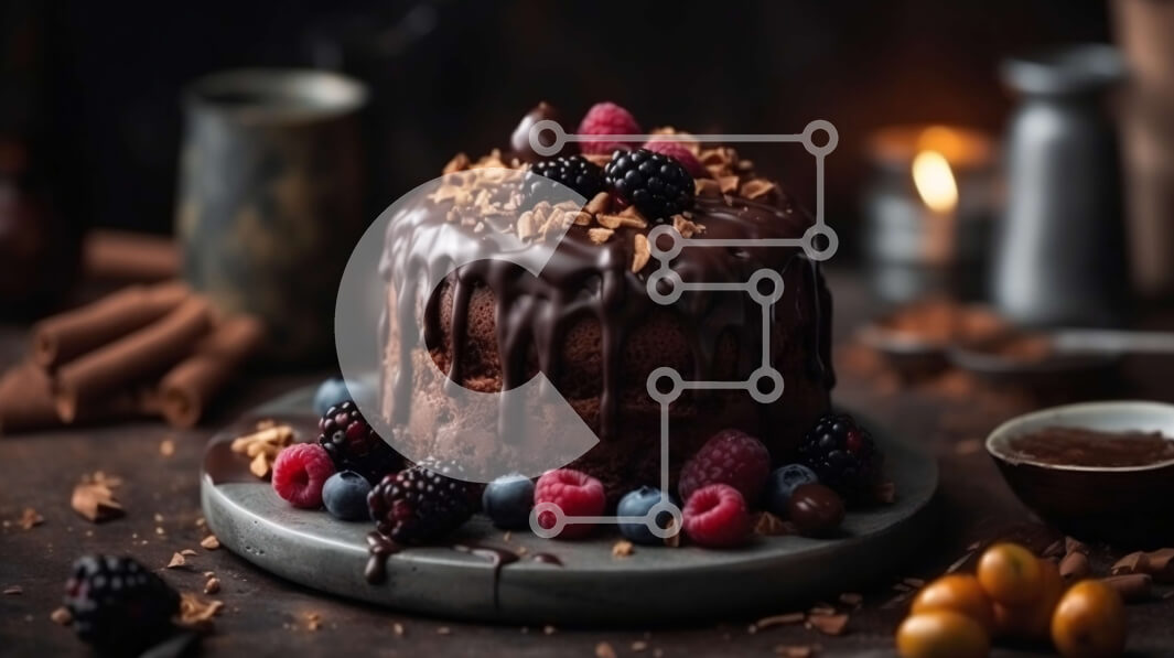 Σετ των 2 Intra Συλλεκτικό Ξύλινο Παζλ Plywood  4mm - Νόστιμο κέικ σοκολάτας με φρέσκα μούρα στην κορυφή Σε Ξύλινο Κουτί - Διαστάσεις: 10x10 cm – 25 κομμάτια