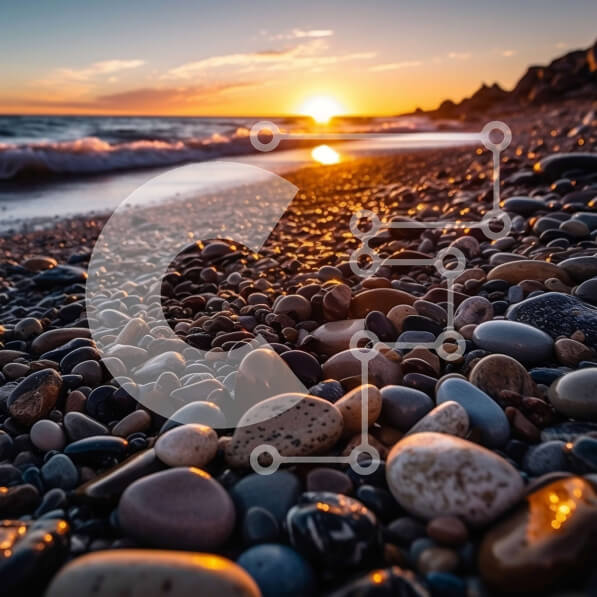 Intra Συλλεκτικό Ξύλινο Παζλ Plywood  4mm - Εκπληκτική εικόνα του ηλιοβασιλέματος πάνω από τον ωκεανό με βράχους και βότσαλα στην παραλία Σε Ξύλινο Κουτί - Διαστάσεις: 10x10 cm – 25 κομμάτια