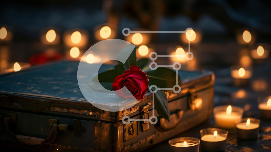 Intra Συλλεκτικό Ξύλινο Παζλ Plywood  4mm - Κόκκινο τριαντάφυλλο σε παλιά βαλίτσα με κεριά Σε Ξύλινο Κουτί - Διαστάσεις: 10x10 cm – 25 κομμάτια