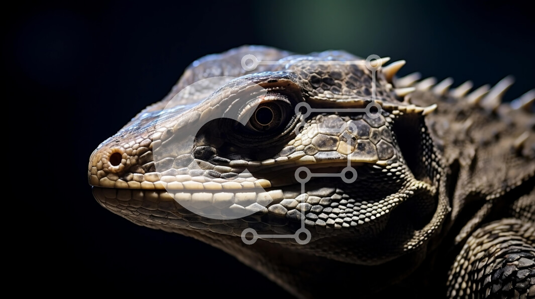 Σετ των 2 Intra Συλλεκτικό Ξύλινο Παζλ Plywood  4mm - Κοντινό πλάνο του κεφαλιού ενός ιγκουάνα Σε Ξύλινο Κουτί - Διαστάσεις: 10x10 cm – 25 κομμάτια