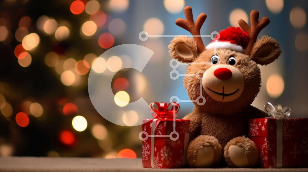 Intra Συλλεκτικό Ξύλινο Παζλ Plywood  4mm - Γεμιστοί τάρανδοι με χριστουγεννιάτικα στολίδια και κουτιά δώρων Σε Ξύλινο Κουτί - Διαστάσεις: 10x10 cm – 25 κομμάτια