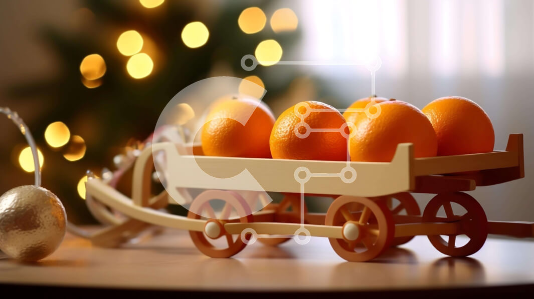 Intra Συλλεκτικό Ξύλινο Παζλ Plywood  4mm - Ξύλινο βαγόνι με πορτοκάλια και χριστουγεννιάτικο δέντρο Σε Ξύλινο Κουτί - Διαστάσεις: 10x10 cm – 25 κομμάτια