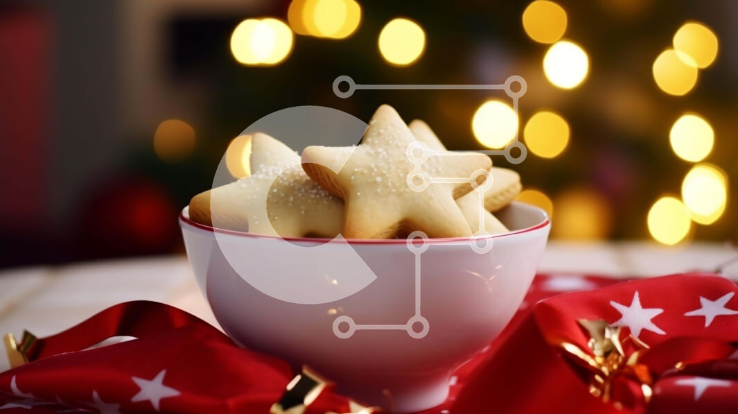 Σετ των 2 Intra Συλλεκτικό Ξύλινο Παζλ Plywood  4mm - Γιορτινά μπισκότα σε σχήμα αστεριού σε λευκό μπολ με κόκκινες και λευκές κορδέλες Σε Ξύλινο Κουτί - Διαστάσεις: 10x10 cm – 25 κομμάτια