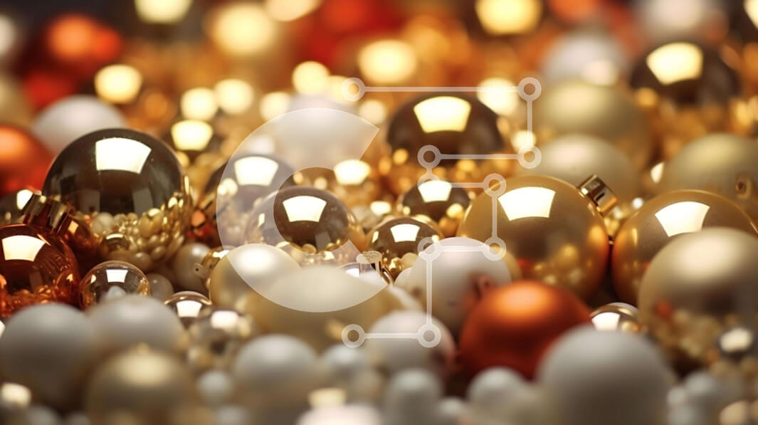 Intra Συλλεκτικό Ξύλινο Παζλ Plywood  4mm - Κοντινή εικόνα με χρυσά, ασημένια και στολίδια λευκής μπάλας Σε Ξύλινο Κουτί - Διαστάσεις Puzzle: 10x10 cm – 25 κομμάτια