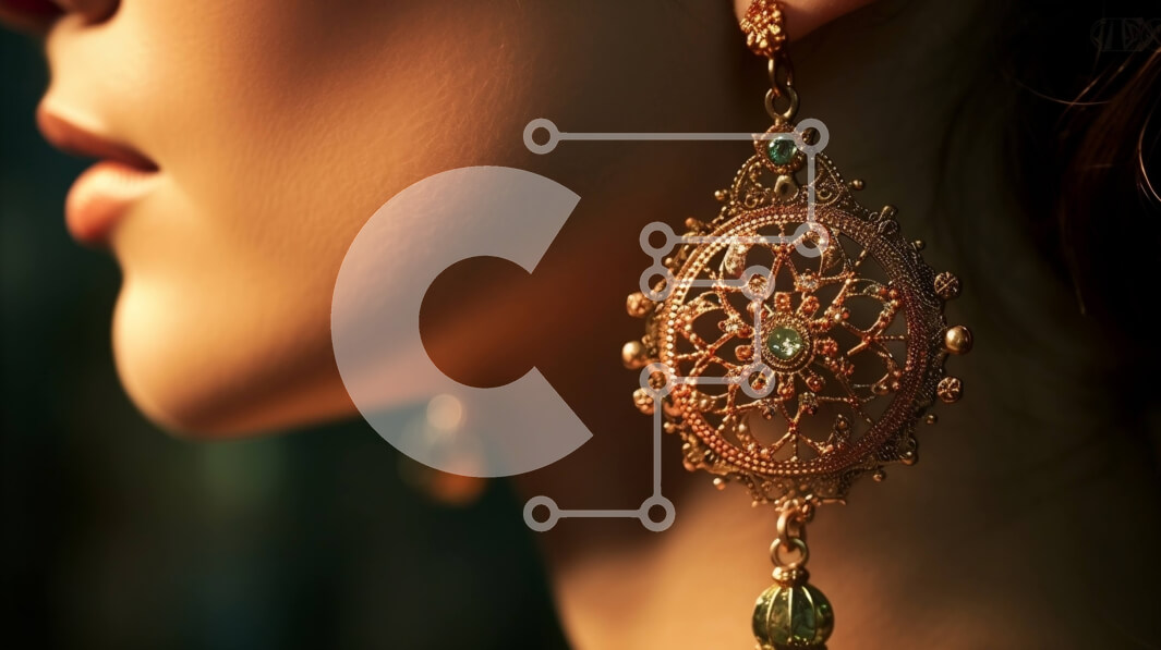 Intra Συλλεκτικό Ξύλινο Παζλ Plywood  4mm - Υπέροχα χρυσά σκουλαρίκια με πράσινους πολύτιμους λίθους Σε Ξύλινο Κουτί - Διαστάσεις Puzzle: 10x10 cm – 25 κομμάτια