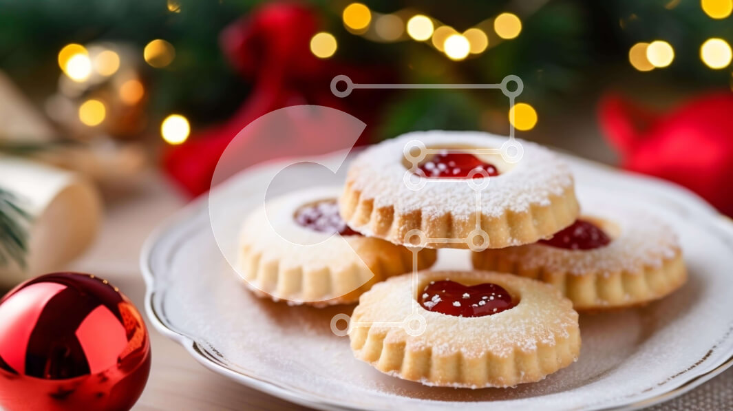 Σετ των 2 Intra Συλλεκτικό Ξύλινο Παζλ Plywood  4mm - Λαχταριστά στοιβαγμένα μπισκότα με ζάχαρη άχνη και κόκκινη μαρμελάδα Σε Ξύλινο Κουτί - Διαστάσεις: 10x10 cm – 25 κομμάτια