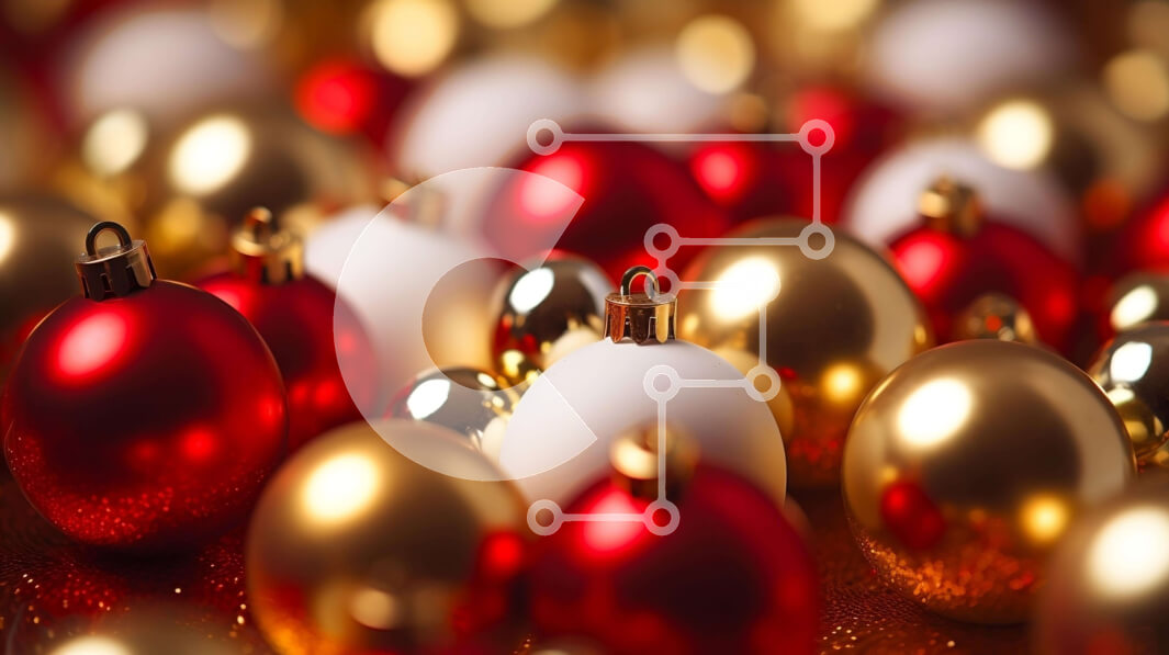 Intra Συλλεκτικό Ξύλινο Παζλ Plywood  4mm - Ομάδα από κόκκινα, λευκά και χρυσά στολίδια για εορταστική διακόσμηση Σε Ξύλινο Κουτί - Διαστάσεις: 10x10 cm – 25 κομμάτια